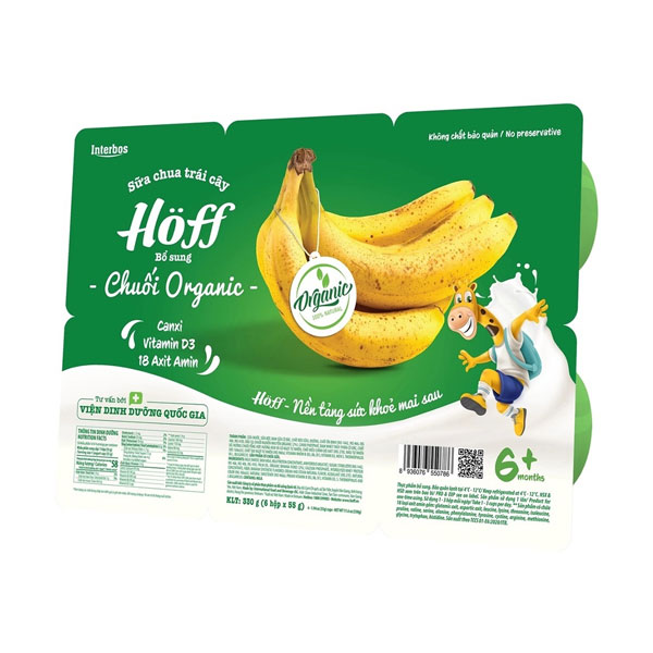 Hoff sữa chua trái cây Organic vị chuối 55g x 6 hộp