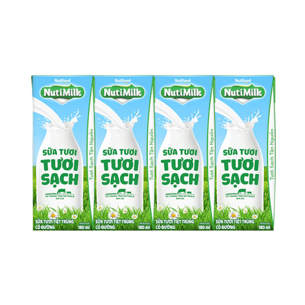 Sữa tươi sạch NutiMilk 180ml có đường