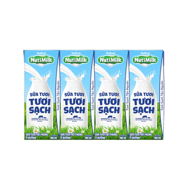 NutiMilk sữa tươi sạch ít đường 180ml