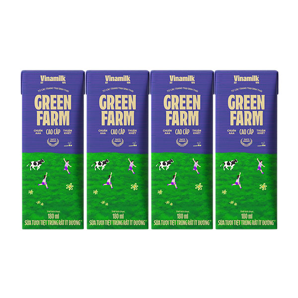 Sữa tươi Vinamilk Green Farm 100% ít đường 180ml less sugar uht Fresh milk Green Farm Vinamilk 180ml